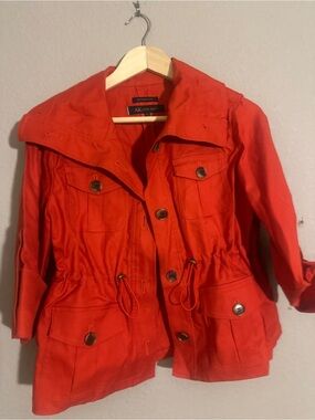 Anne Klein Bright Red Utility Jacket with Drawstring Waist